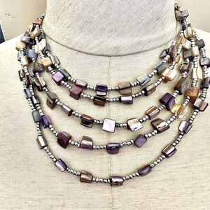 Multi strand silver and abalone necklace